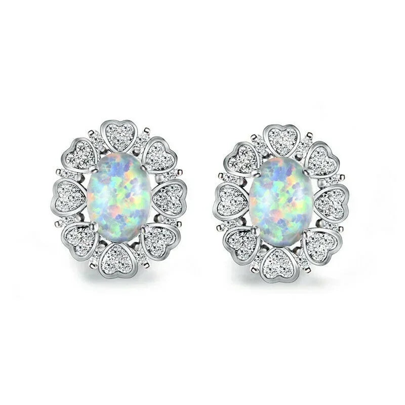 Vintage Blue White Glass Opal Stud Earrings – Nickel Free