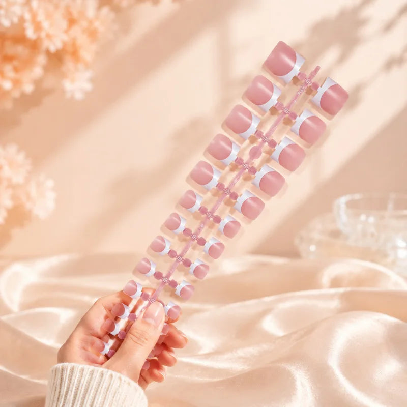 30Pcs Nude Pink French Press-On Toe Nails – False Nail Set