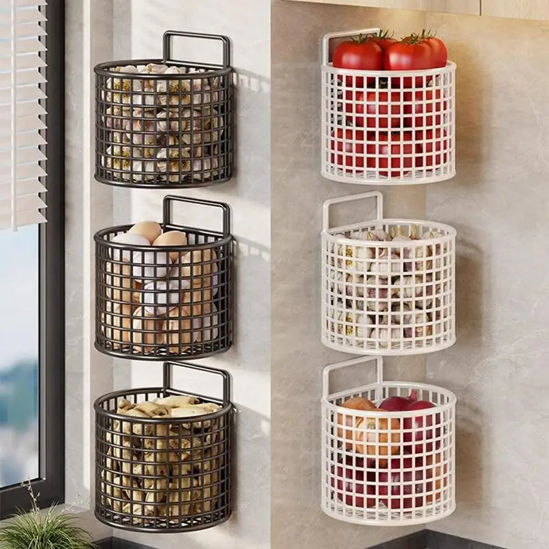 Wall Mounted Kitchen Wire Basket Rack 1/2/3 Grid Organizer
