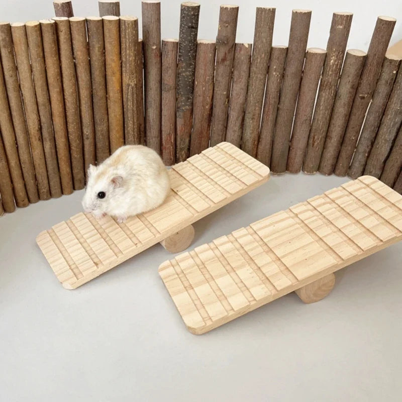 Wooden Hamster Seesaw Bridge Toy – Ladder & Hammock for Pets