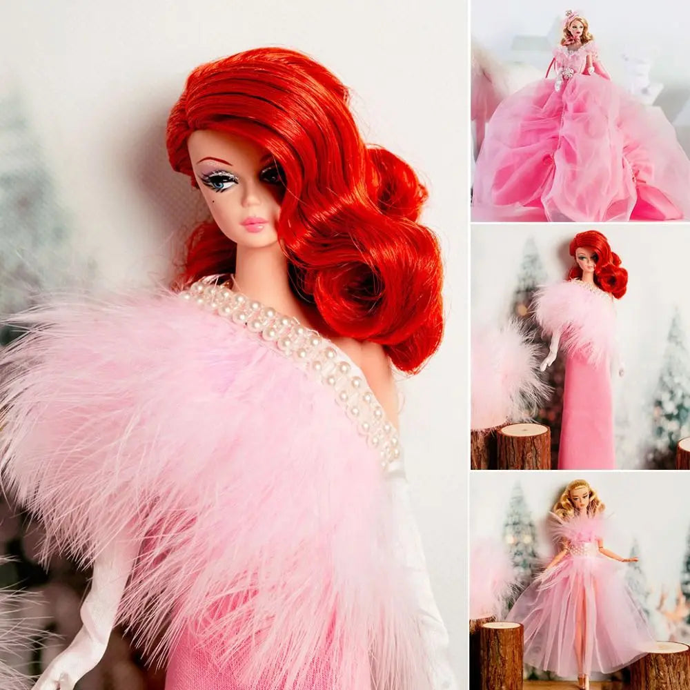 Pink Lace Evening Dress & Shoes for 1/6 BJD 30cm Dolls