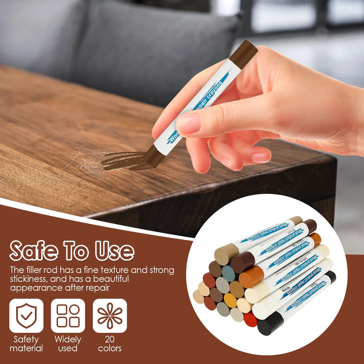 Wood Furniture Repair Pen & Filler Sticks – 18-Color Kit