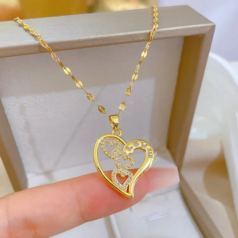 Women's Gold Heart Pendant Necklace | Copper & Zircon Choker