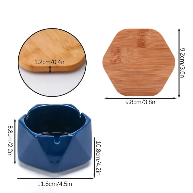 Modern Ceramic Ashtray with Bamboo Lid | Desktop Décor