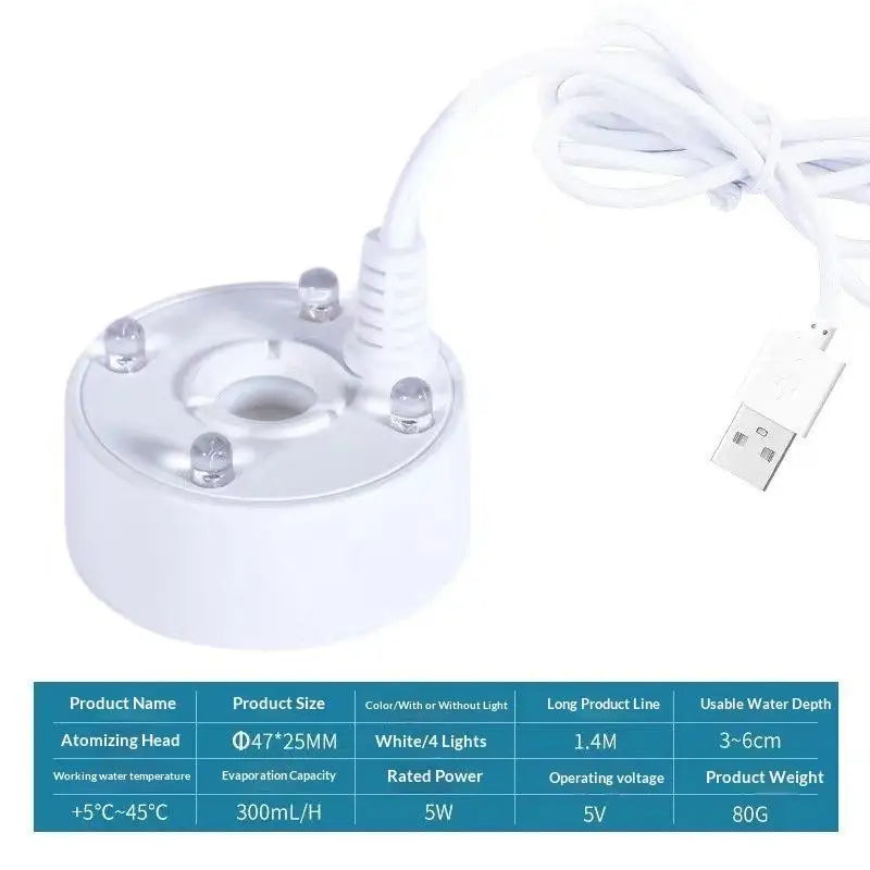 USB Ultrasonic Mist Maker Fogger with 4 LED Lights | Atomizer