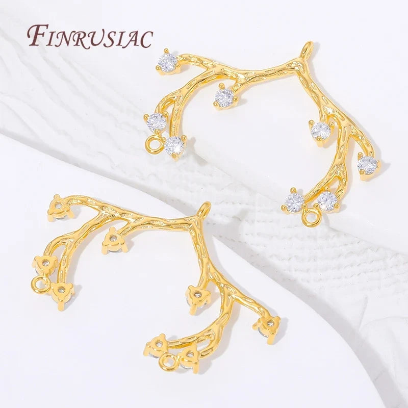 18K Gold Plated Tree Branch Connector Charms | CZ Twig Pendants