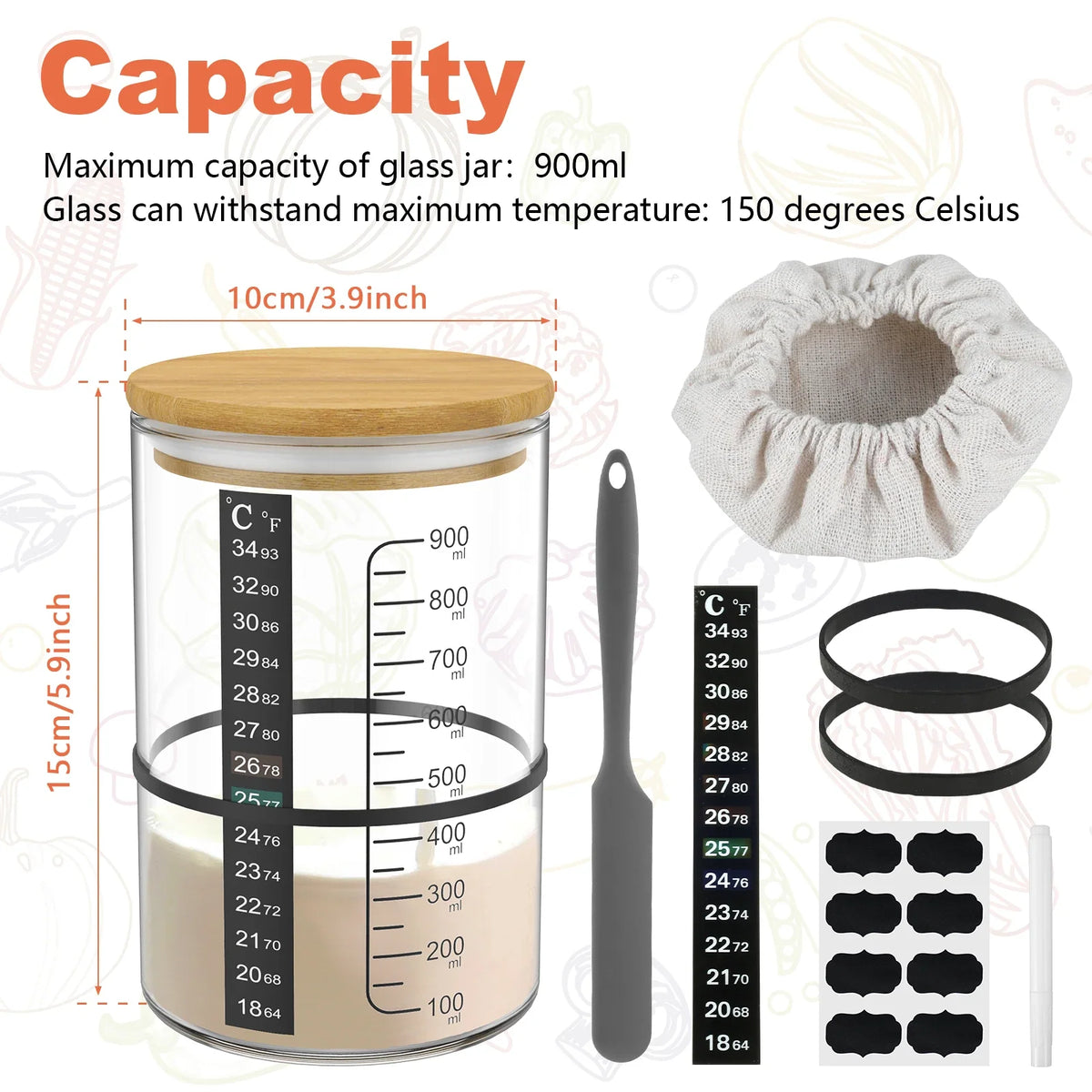 Sourdough Starter Jar Kit 900ml Glass Fermentation Container