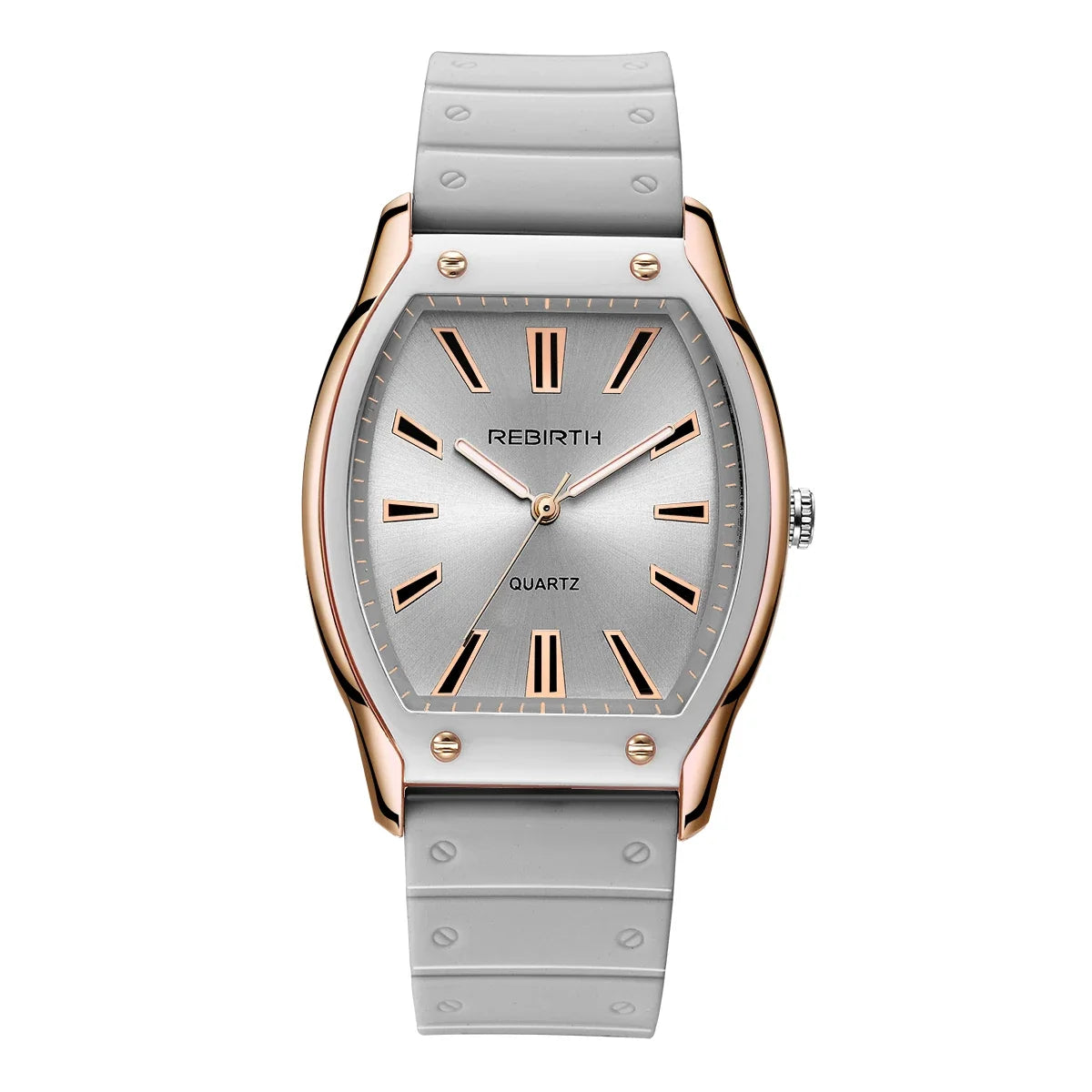 REBIRTH Unisex Casual Quartz Watch – Silicone Strap Tonneau Dial