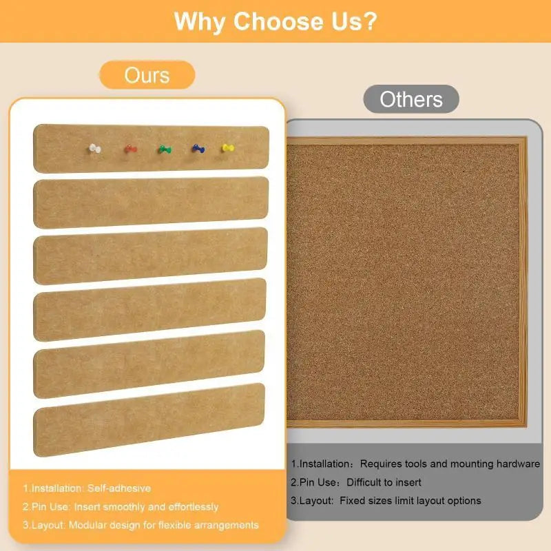 Self-Adhesive Cork Board Strip No-Drill Wall Organizer 33×5cm
