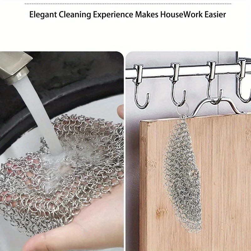 Stainless Steel Chainmail Scrubber – Reusable Kitchen Cleaner