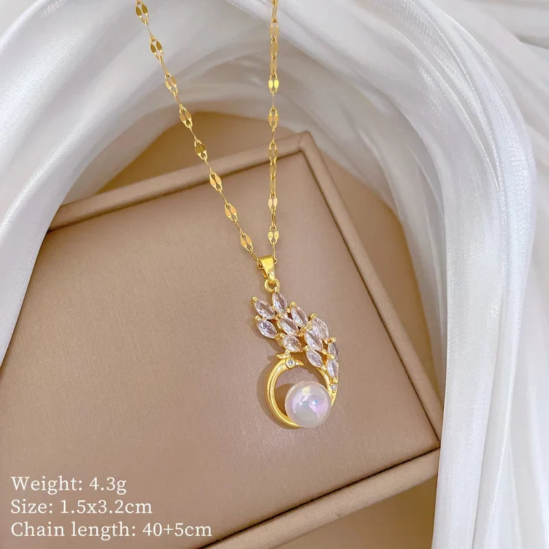 Peacock Pendant Necklace Gold Stainless Steel Choker for Women
