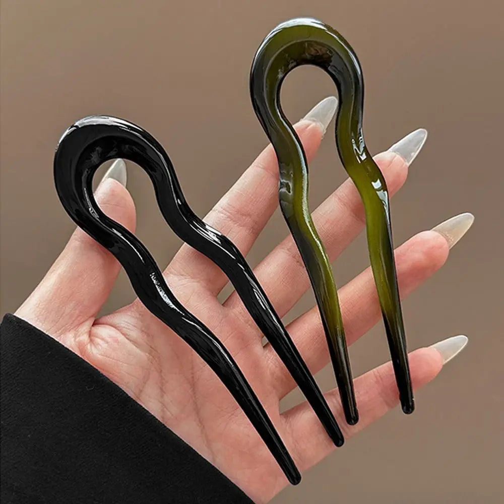 U-Shaped Acetate Hair Fork Stick – Tortoiseshell Geometric