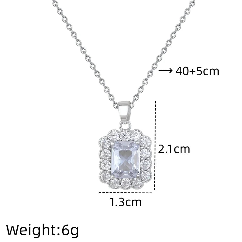 Women's Square Pendant Choker Necklace | Stainless Steel & Zircon