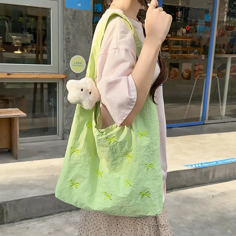 Korean Butterfly Knot Embroidered Bucket Shoulder Bag Women