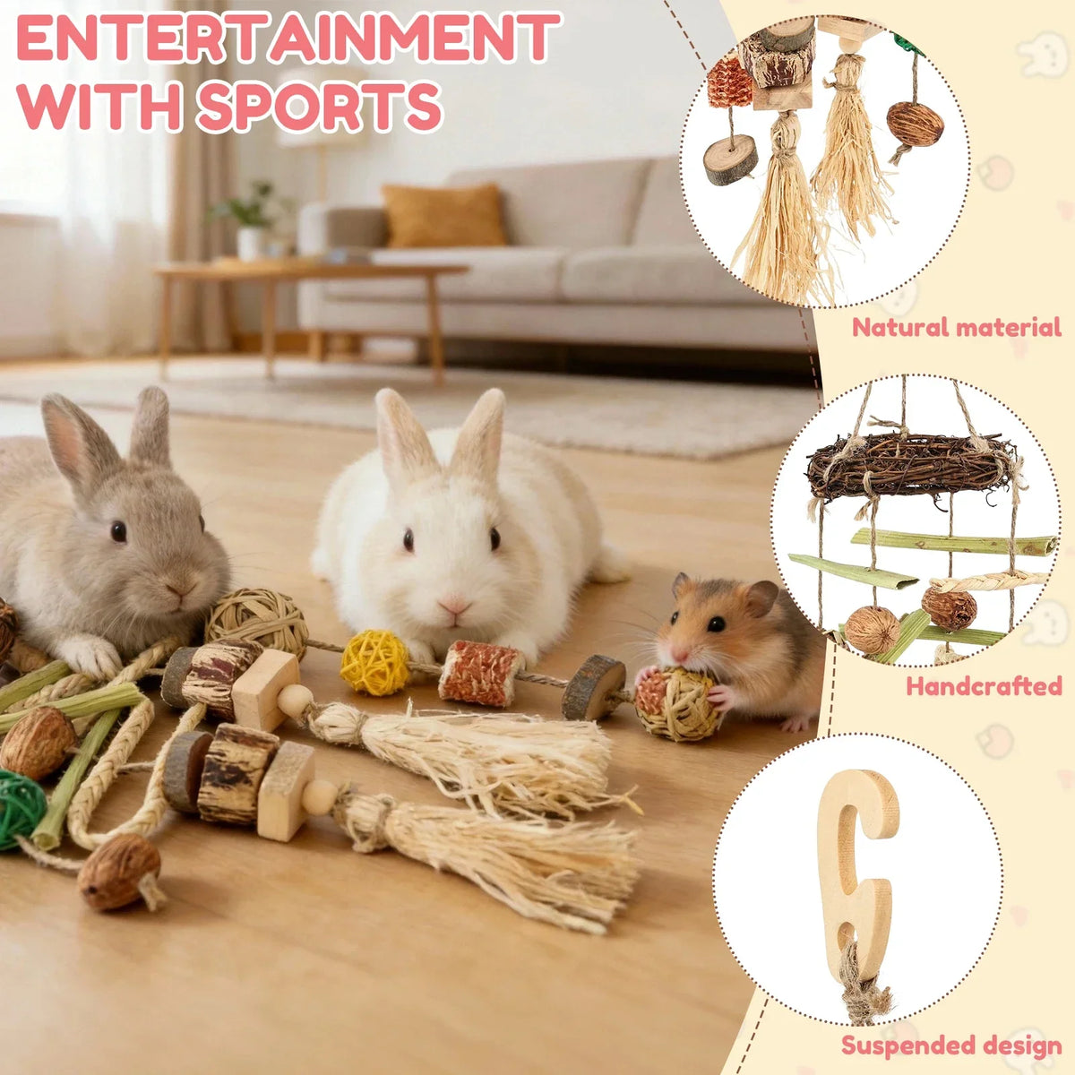2-Pack Hanging Rabbit Chew Toy – Natural Small Pet Accessory