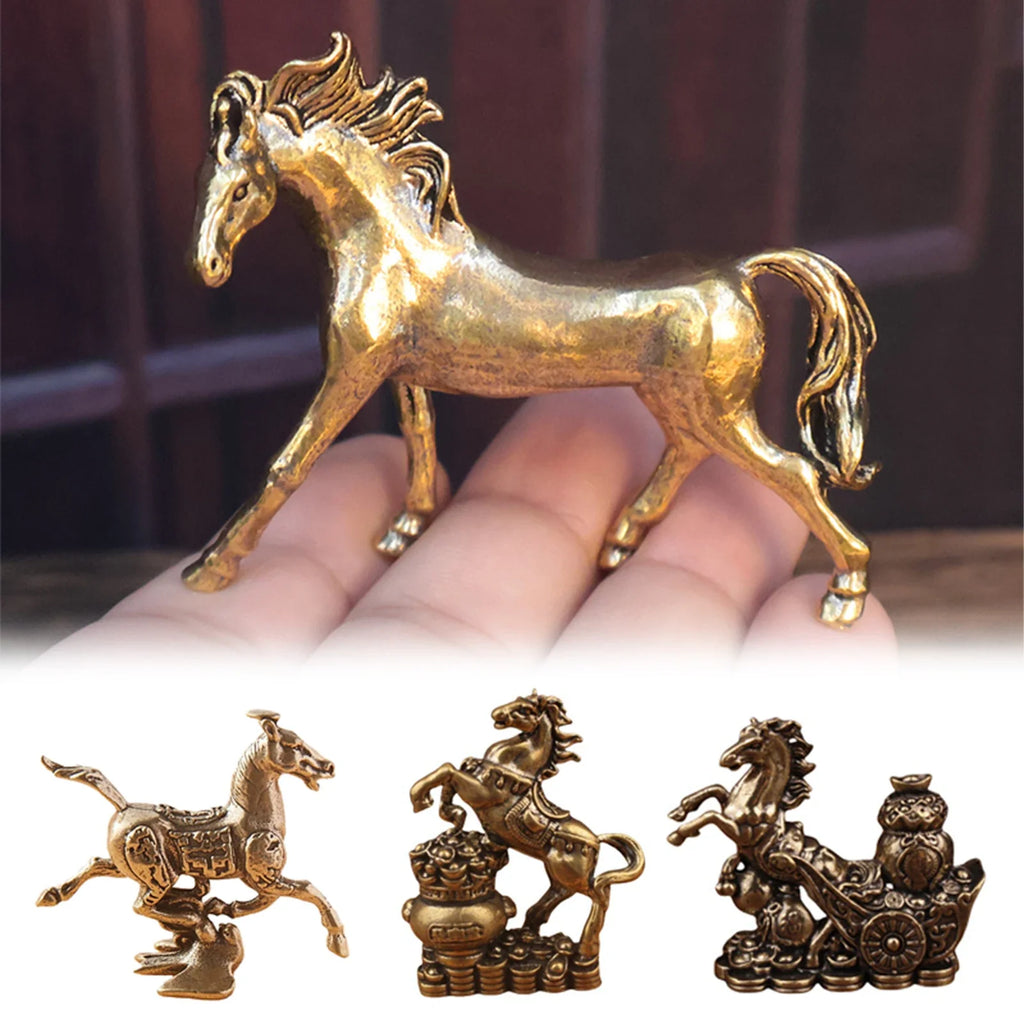 Brass Horse Figurine Feng Shui Zodiac Lucky Statue Home Decor