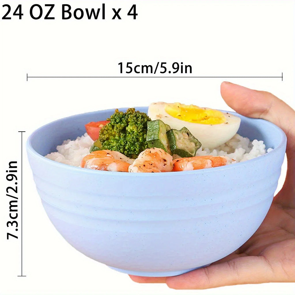 4-Piece Plastic Grain Bowl Set 24oz – Microwave & Dishwasher Safe