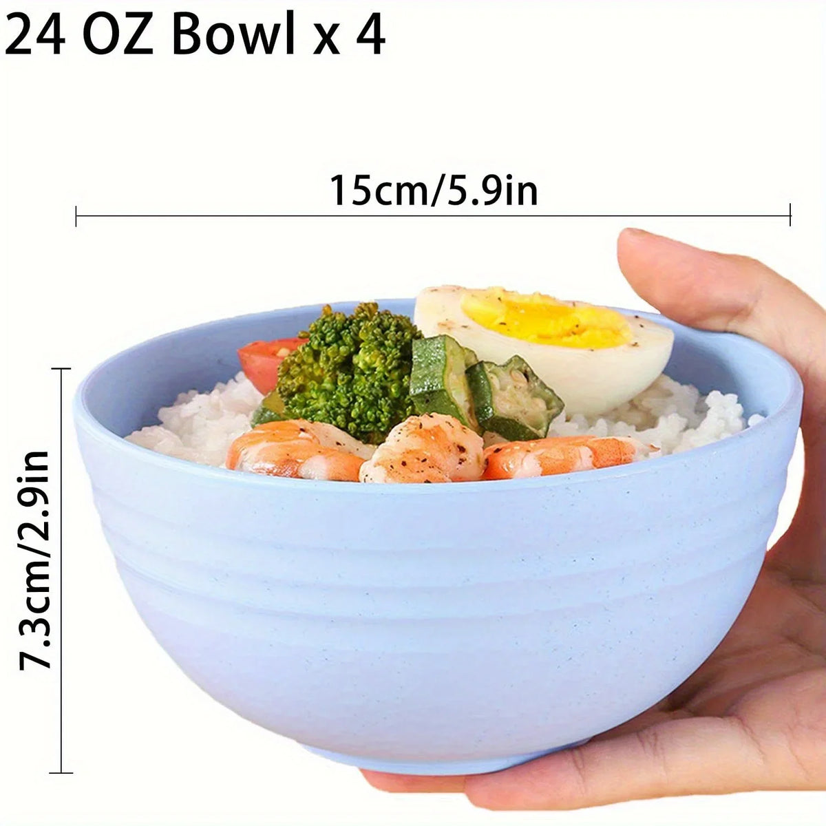 4-Piece Plastic Grain Bowl Set 24oz – Microwave & Dishwasher Safe