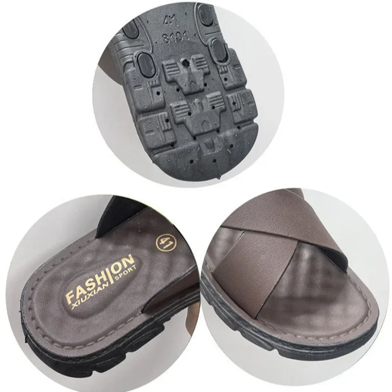 Men's Faux Leather Thick Sole Open Toe Beach Sandals