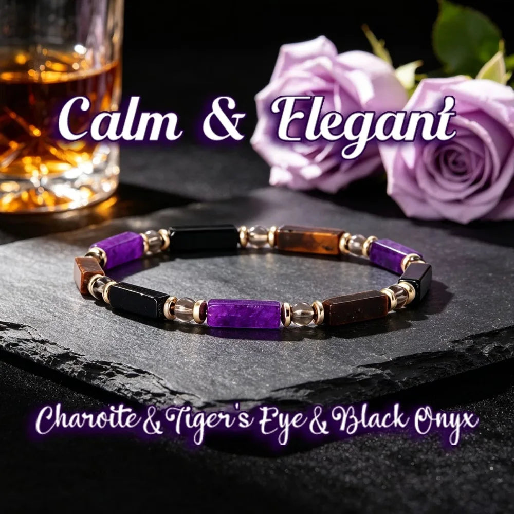 Natural Amethyst & Blue Chalcedony Stretch Bracelet | Boho