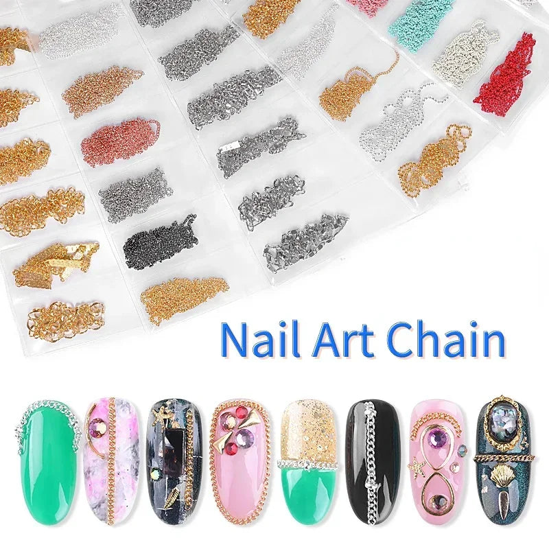 3D Metal Chain Tassel Nail Art Decorations – 6-Grid Pack