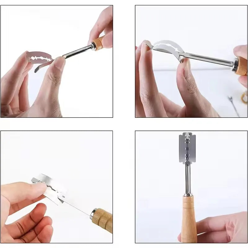 5-Blade Dough Pastry Cutter | Wooden Handle Bread Knife Tool