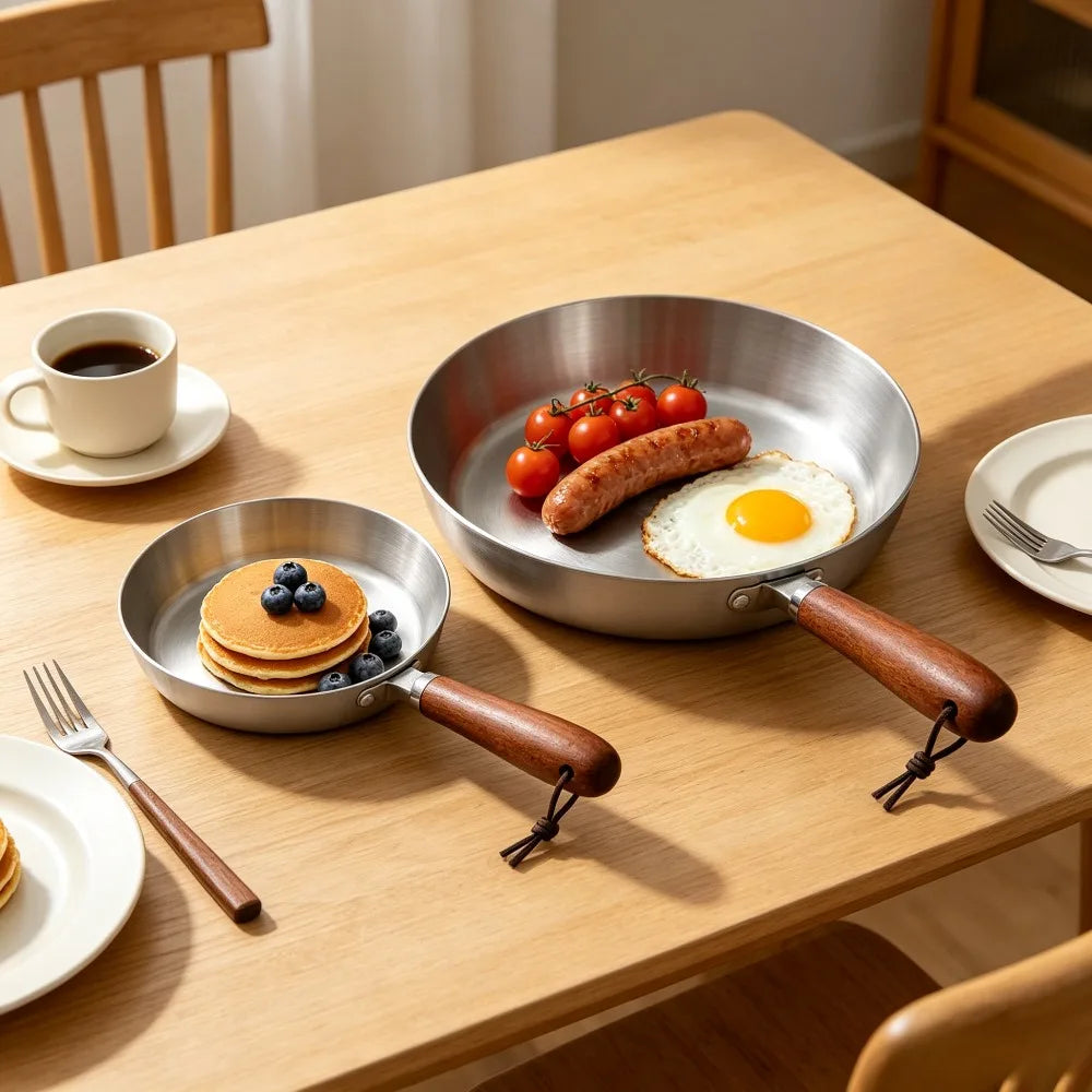 Stainless Steel Nonstick Frying Pan Wood Handle Skillet