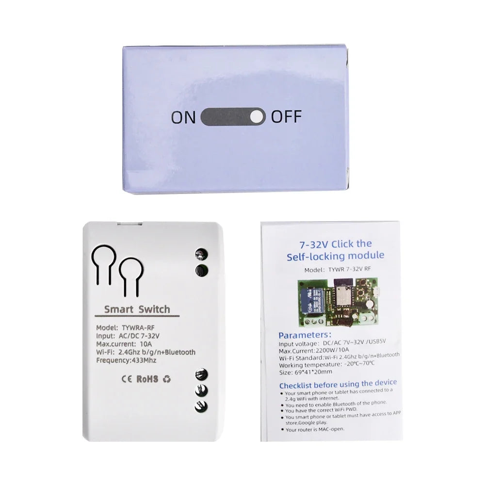 Tuya Wi-Fi Smart Relay Switch Module 1CH 10A RF 433MHz DC/AC