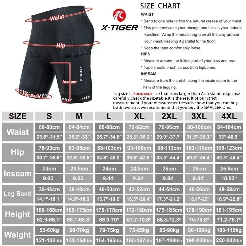 X-TIGER Men's Gel Padded Cycling Shorts | Reflective MTB Bike