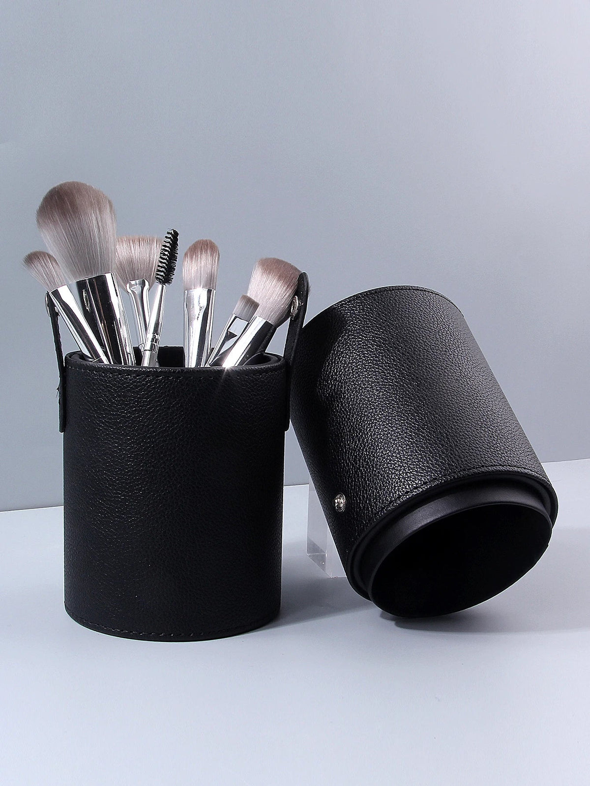 Litchi Leather Makeup Brush Holder – Large Cylinder Storage