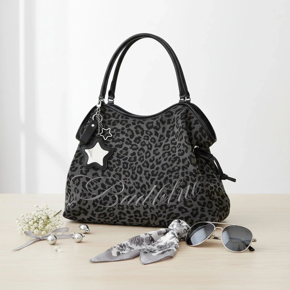 Y2K Leopard Print Tote Bag Large Capacity Women's Shoulder Bag