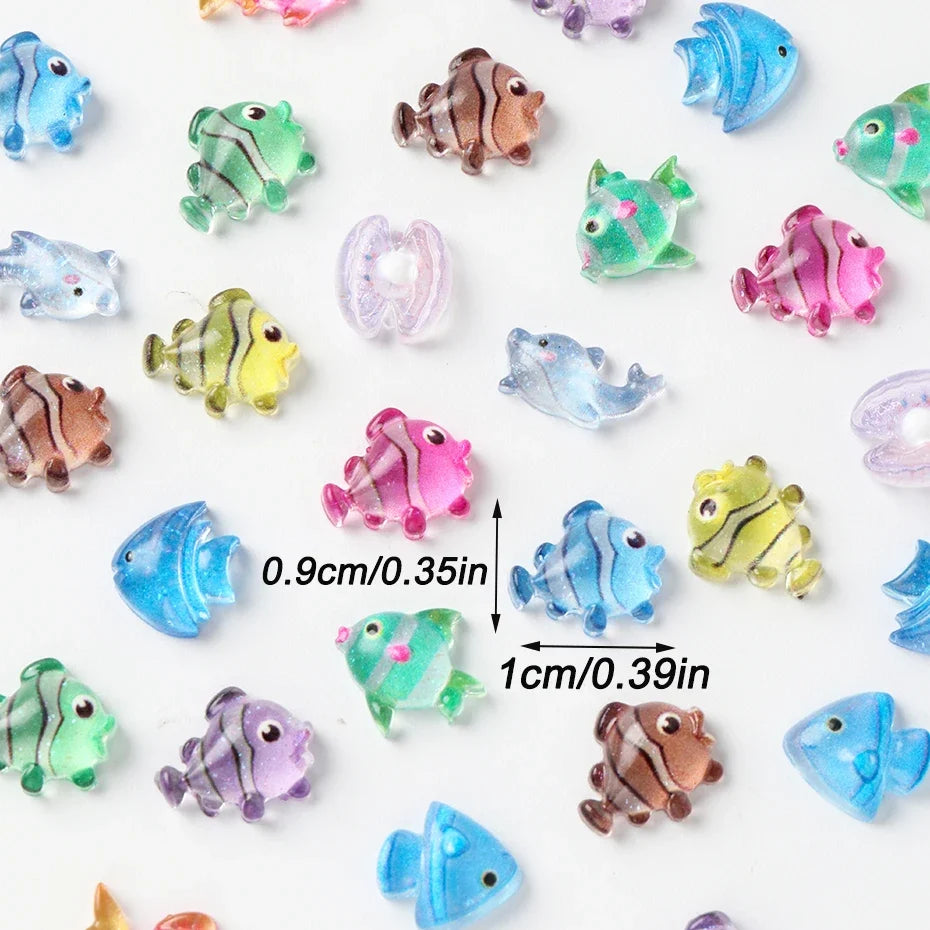 Resin Nail Art Charms – Fish, Shells & Dolphin Flat Back 30/100pcs