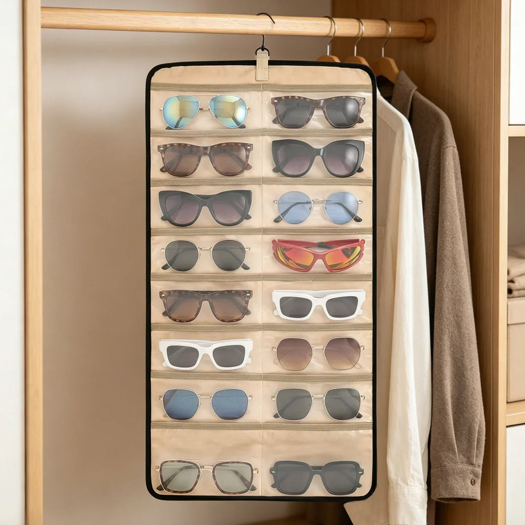 Wall-Mounted Dual-Sided Sunglasses Organizer – 32 Pockets