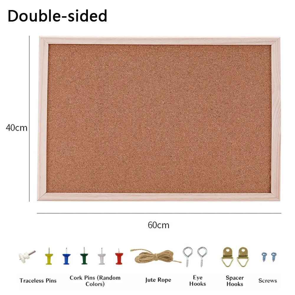 Wooden Frame Cork Bulletin Board – Hanging Memo Display Board