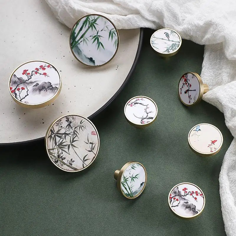 Chinese Ink Painting Zinc Alloy Cabinet Drawer Knob – Single Hole