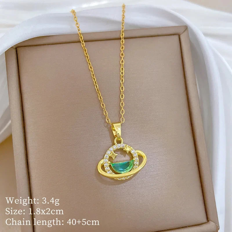 Star Galaxy Pendant Choker Necklace – Gold Stainless Steel