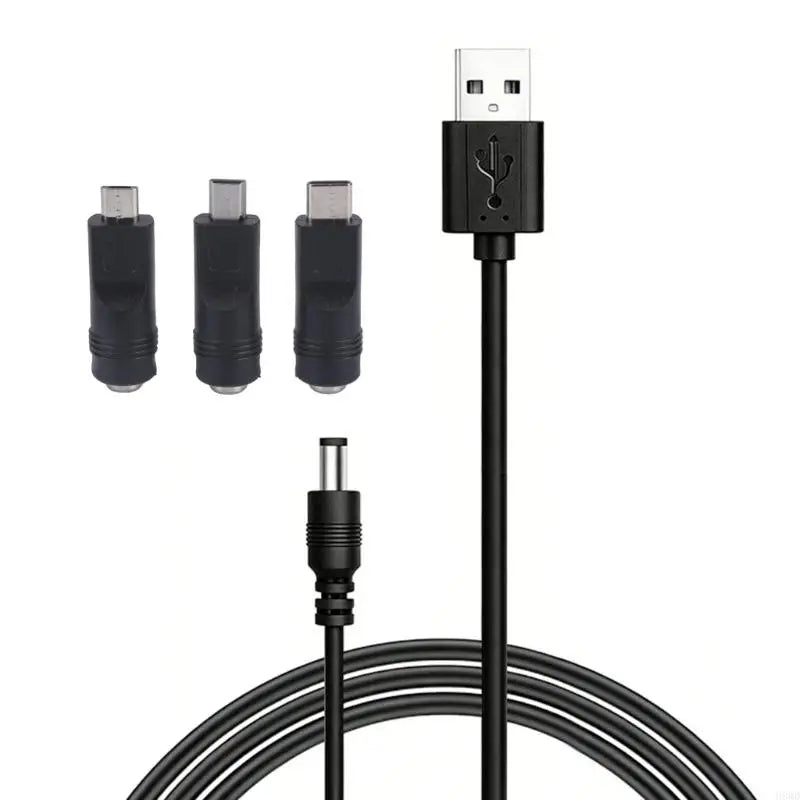 USB to 5.5×2.1mm 5V Charging Cable + 3 Adapter Tips – 1m