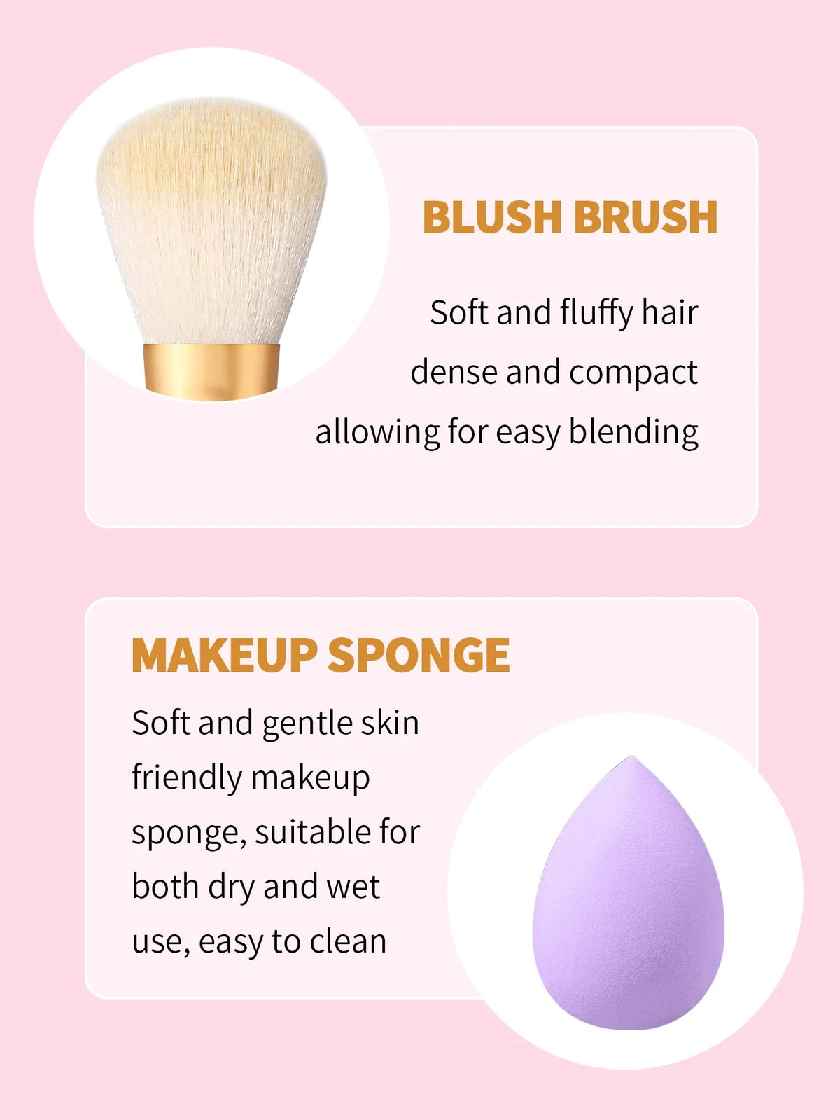 3-Piece Makeup Set: Blush Brush + 2 Water Drop Sponges