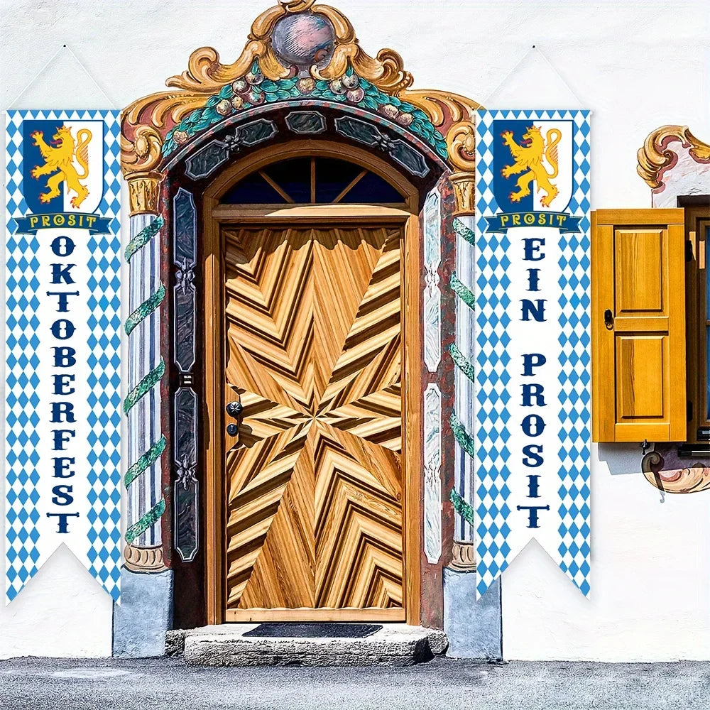 Oktoberfest Welcome Banner Set – Blue & White Bavarian Porch Decor