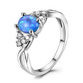 Women Silver Oval Blue Simulated Opal CZ Ring Sizes 6–10