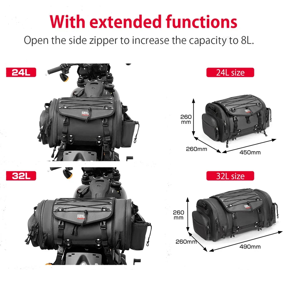 KEMITOUR Expandable Motorcycle Tail Bag – Waterproof PVC Pannier