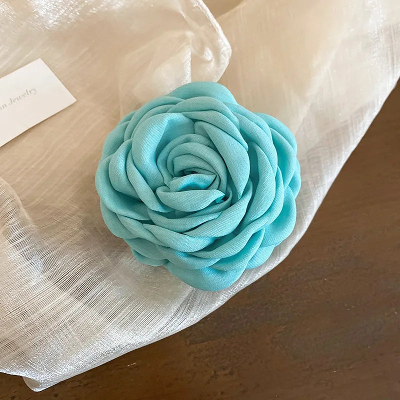 Leopard Print Fabric Rose Flower Hair Claw Clips for Women