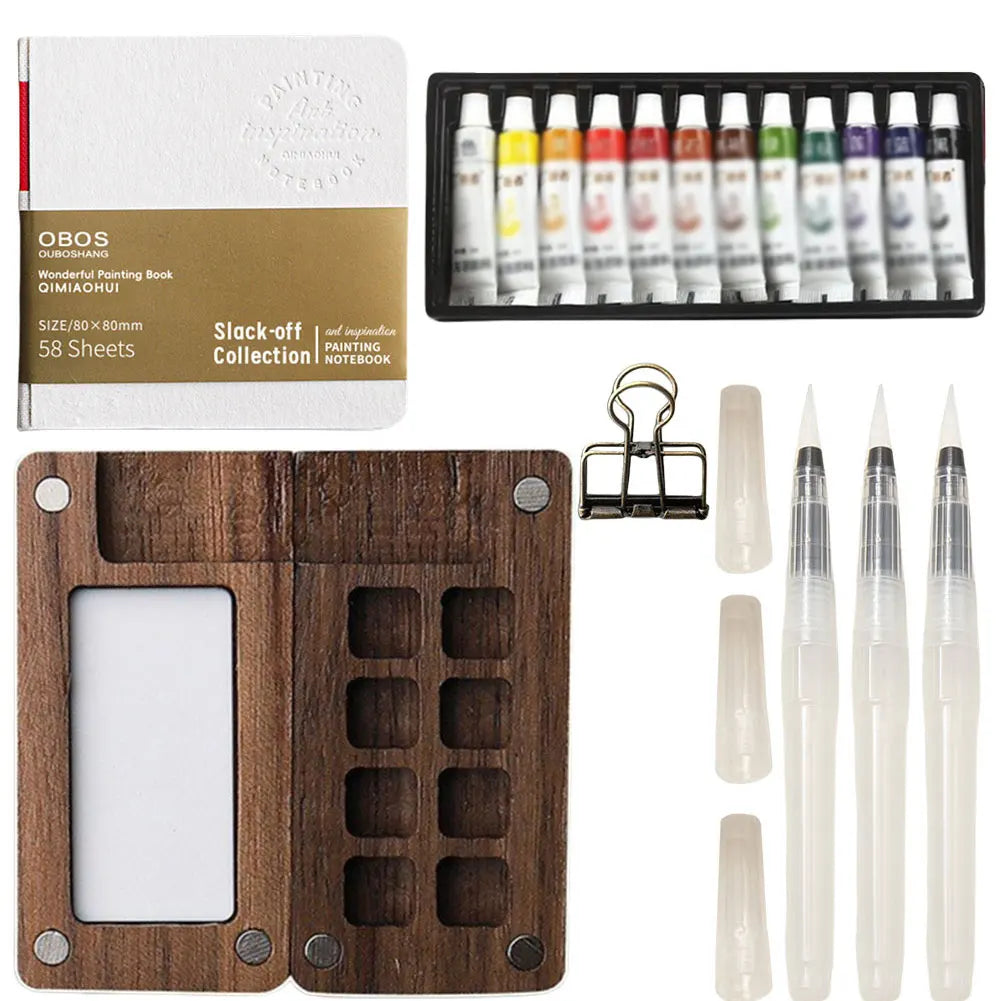 Travel Watercolor Palette Set – Portable Wooden 8/15 Grid Kit