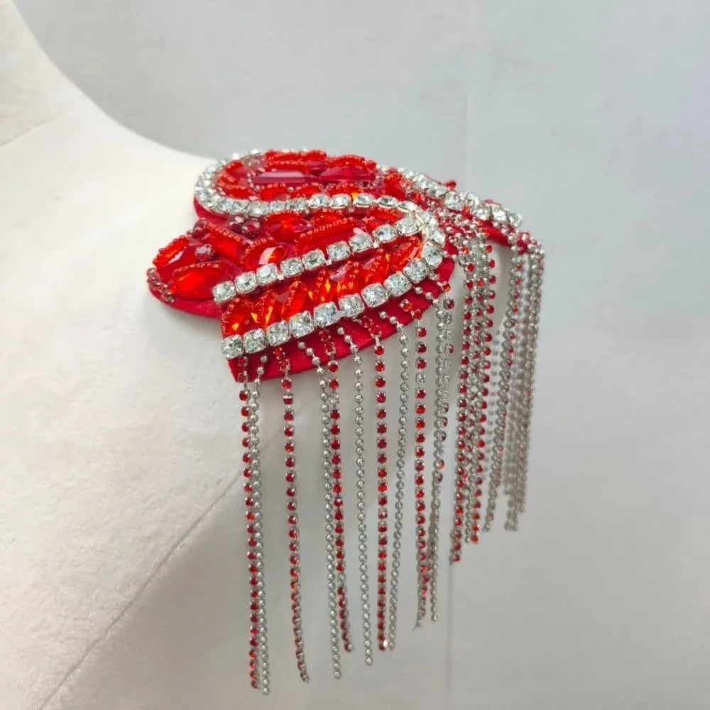 Rhinestone Tassel Epaulet – Sparkling Beaded Shoulder Patch