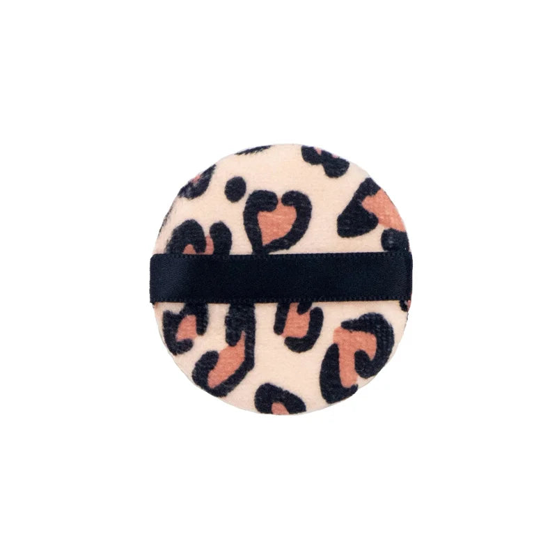 Leopard Print Velvet Powder Puff Set | 3 Shapes, Ribbon Strap