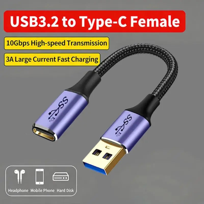 USB 3.0 to USB-C Female Nylon Braided Cable | 0.1m–1m