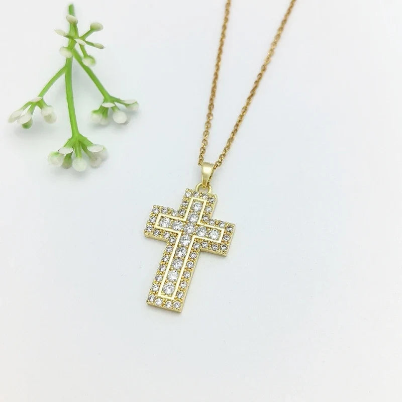 Women's Gold Cross Pendant Necklace | Stainless Steel Chain