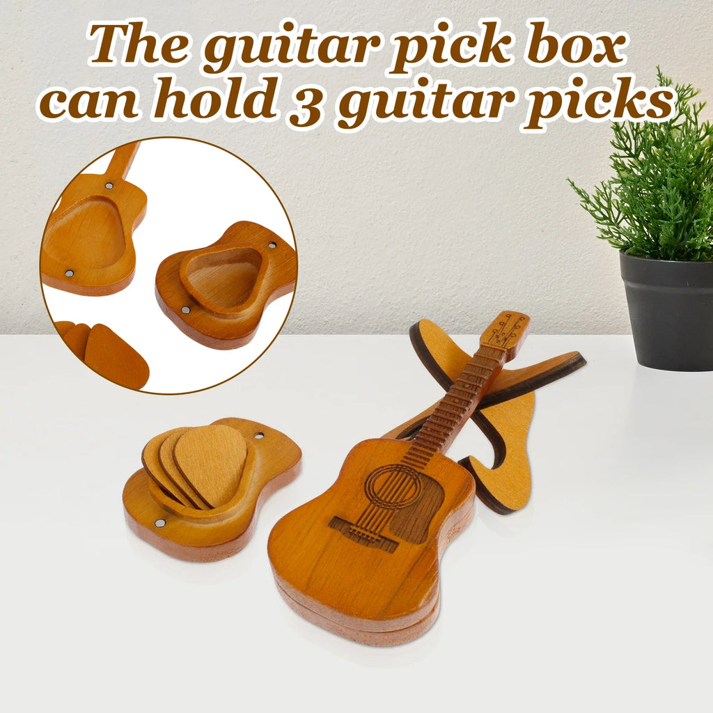 Bamboo Guitar Pick Case Holder with Stand – Set of 2