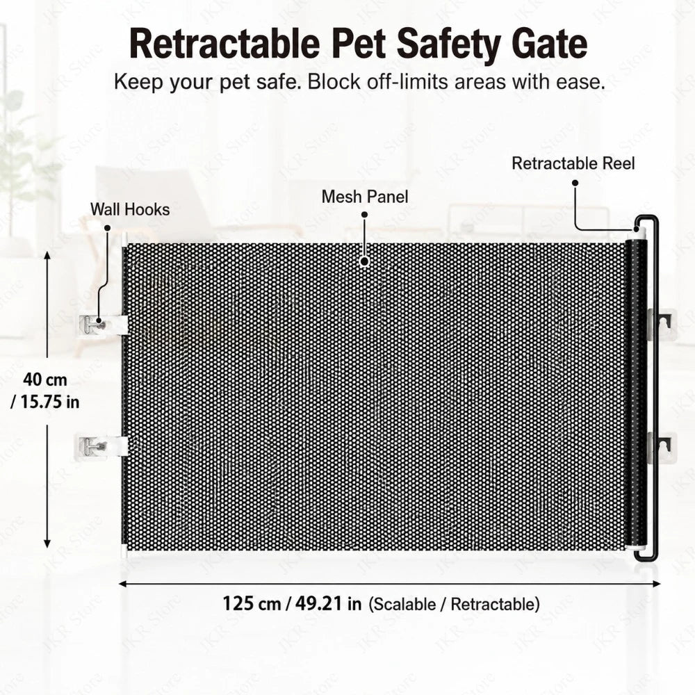 Retractable Mesh Pet Safety Gate for Dogs & Cats | No Drill