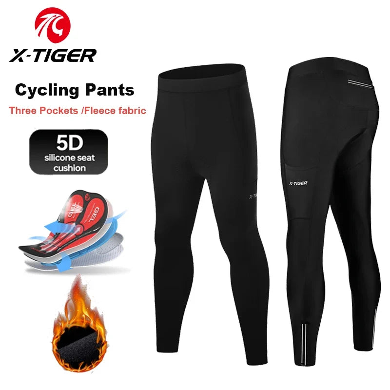 X-TIGER Men's Winter Cycling Tights – 5D Gel Pad & Pockets
